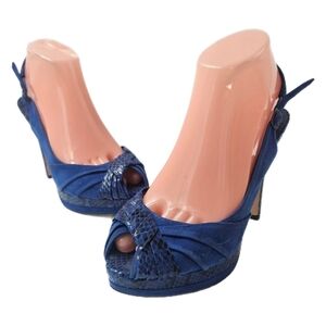White House Black Market Tern Blue Suede Snakeskin Platform Heels 7.5 Stiletto